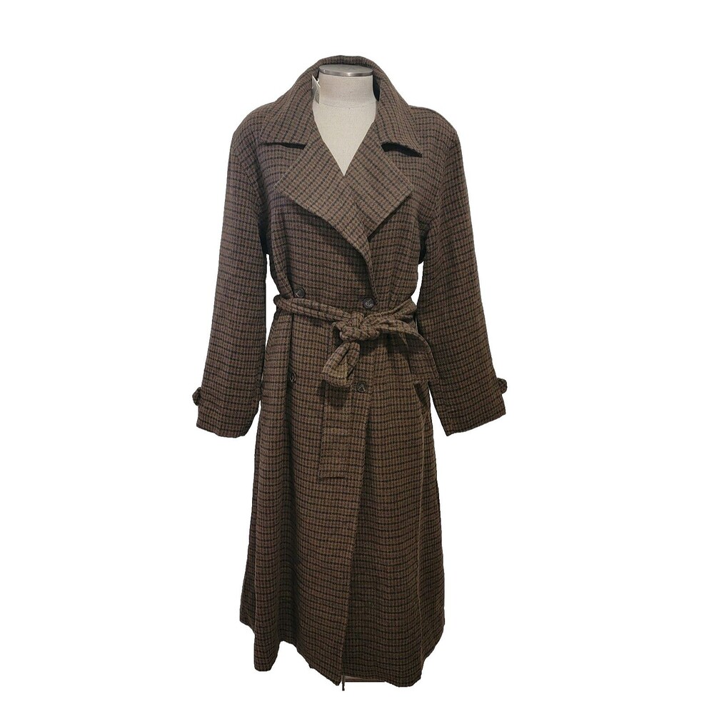 Rylee + Cru NWT Womens Size Medium Plaid Trench Coat - Belted Overcoat Brown